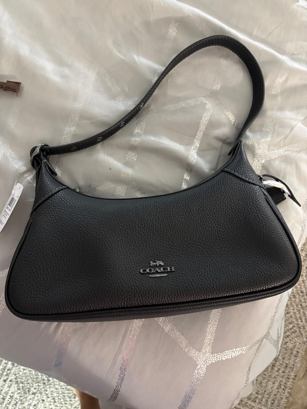 Coach Black Pebbled Leather Shoulder Bag Ella